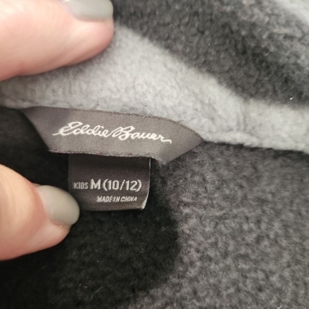 Eddie Bauer Fleece‎ Jacket Kids Size M 10/12 Grey Camo Outdoor Full-Zip Warm - Picture 3 of 8